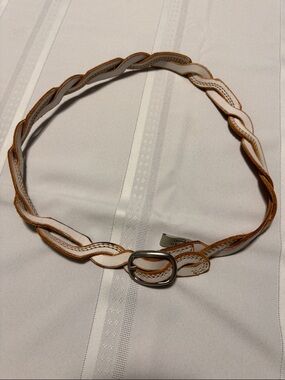 Fossil Braided Leather Waist Belt - White and Tan S